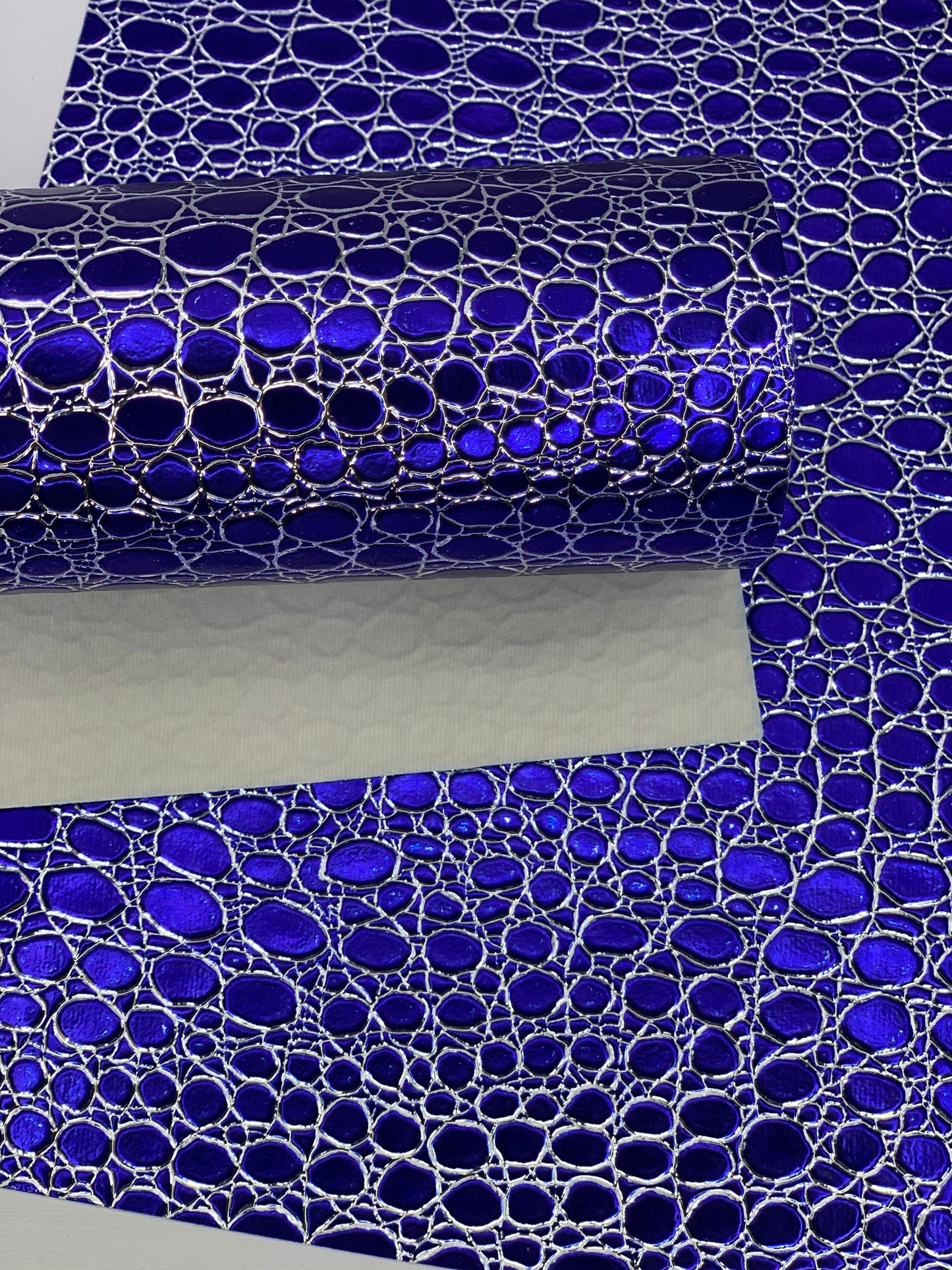 Blue and Silver Stones Holographic Embossed Textured Faux Leather Sheet