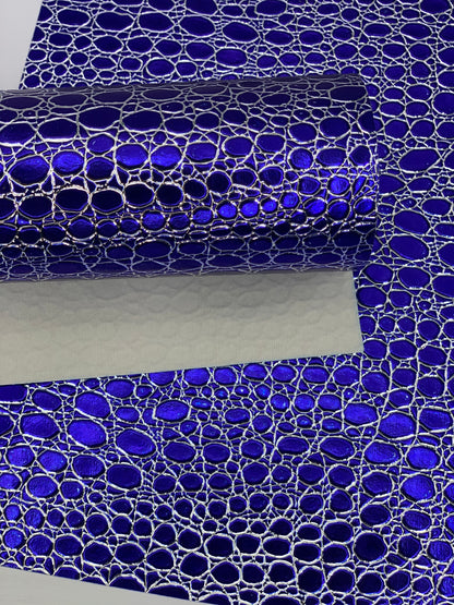 Blue and Silver Stones Holographic Embossed Textured Faux Leather Sheet