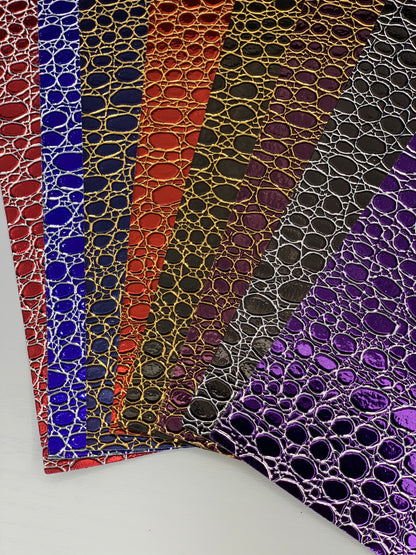 Blue and Gold Stones Holographic Embossed Textured Faux Leather Sheet