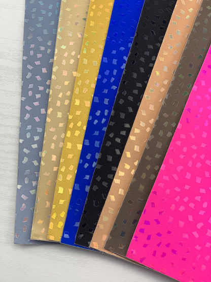 Yellow Gold Holographic Laser Flakes Embossed Textured Faux Leather Sheet