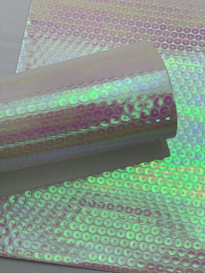 White Holographic Laser Sequins Embossed Textured Faux Leather Sheet