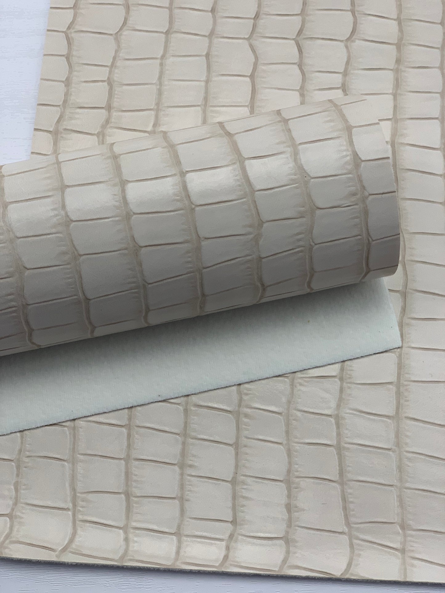 Off White Alligator Textured Embossed Faux Leather Sheet 