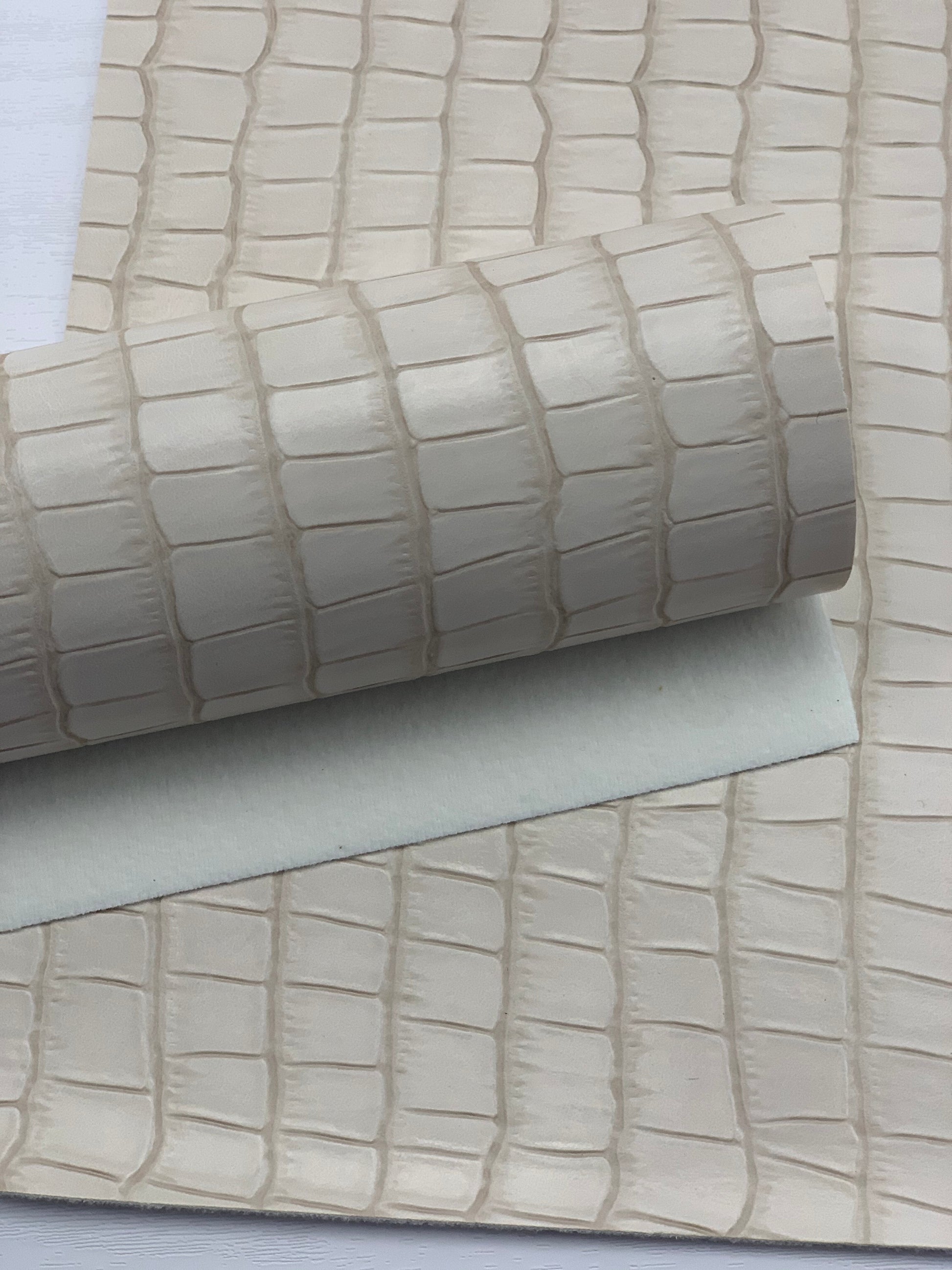 Off White Alligator Textured Embossed Faux Leather Sheet 