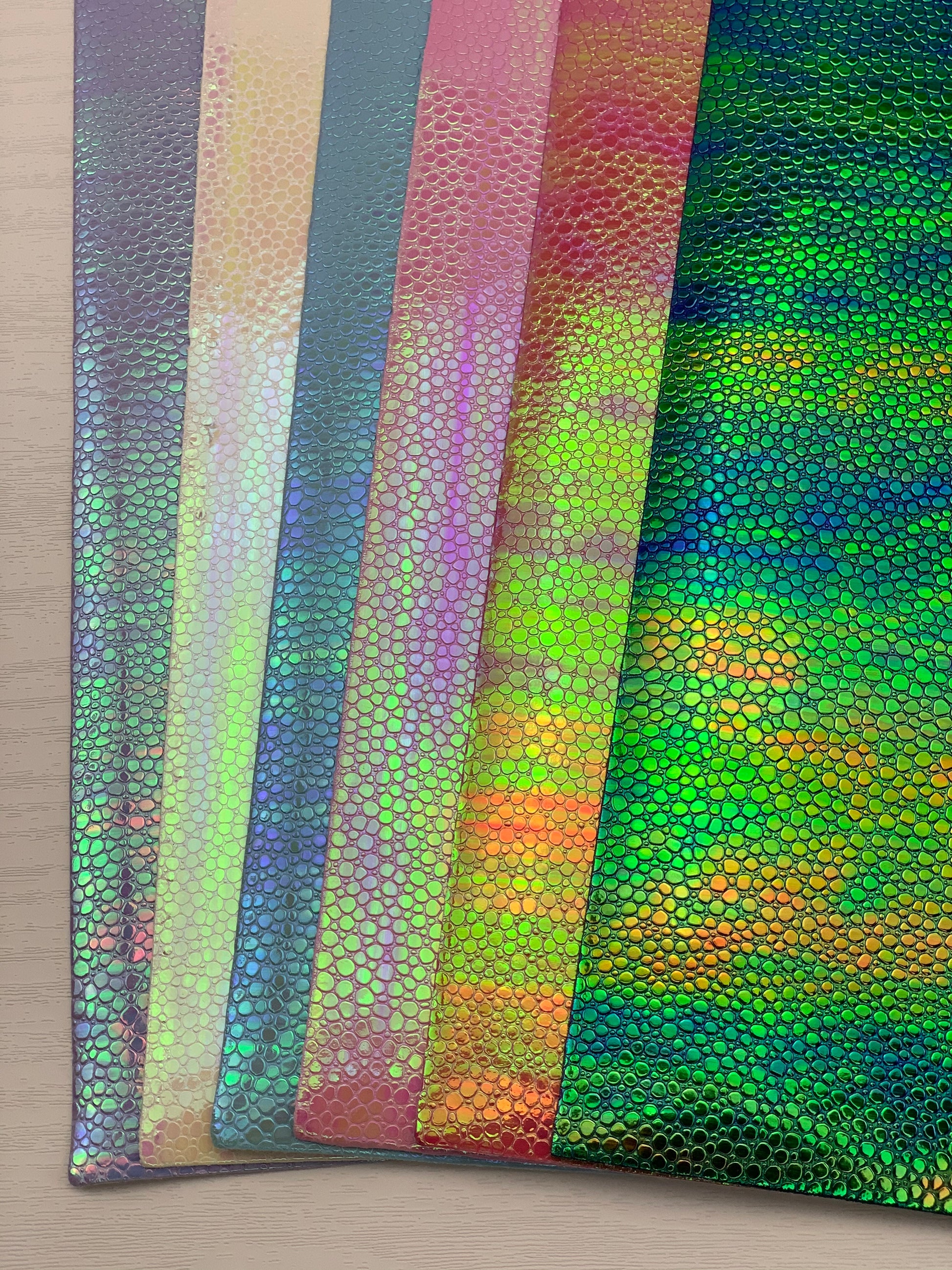 Green Blue Pebbles Holographic Textured Embossed Faux Leather Sheet