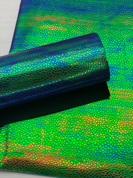 Green Blue Pebbles Holographic Textured Embossed Faux Leather Sheet