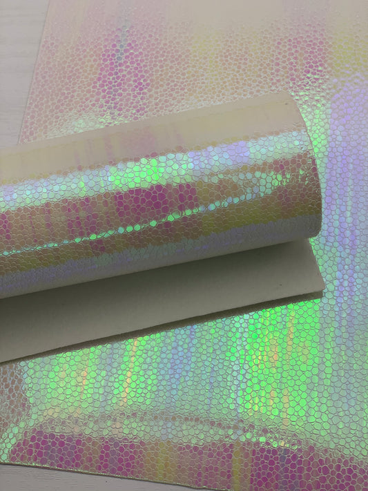 White Pebbles Holographic Textured Embossed Faux Leather Sheet