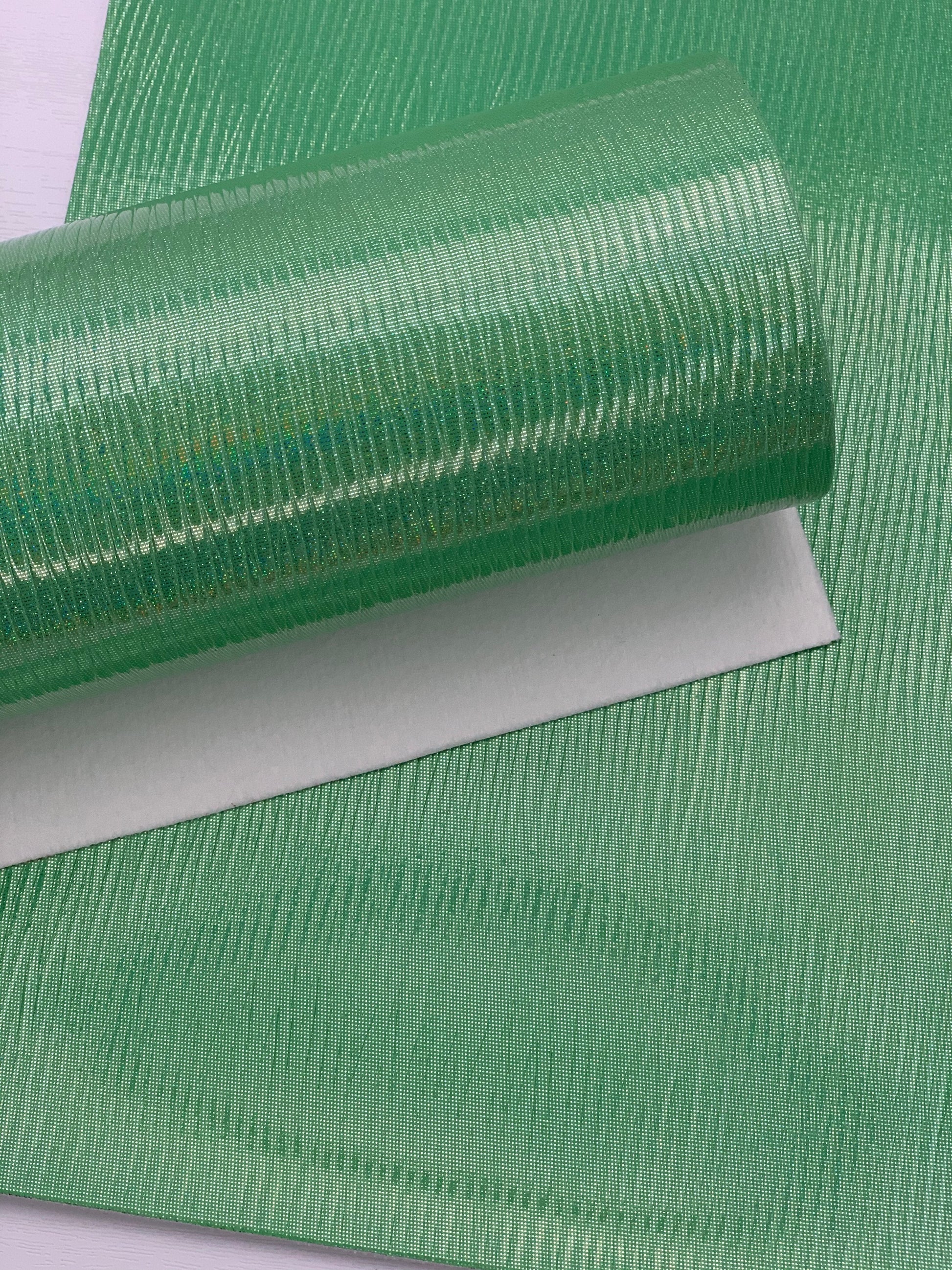 Green Ridged Glossy Textured Embossed Faux Leather Sheet 