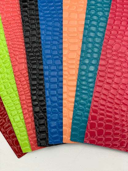 Pink Crocodile Alligator Glossy Textured Embossed Faux Leather Sheet