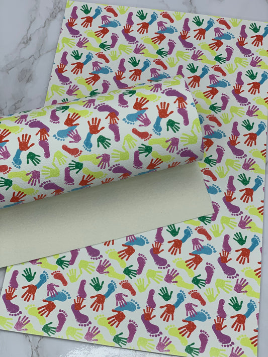 Hand and Foot Prints Pebbled Litchi Faux Leather
