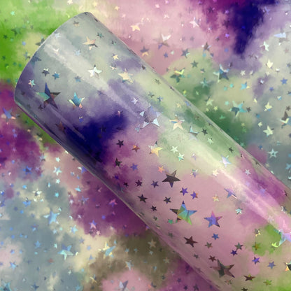 Watercolor Laser Stars Glossy Patent Faux Leather Sheet
