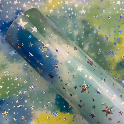 Watercolor Laser Stars Glossy Patent Faux Leather Sheet