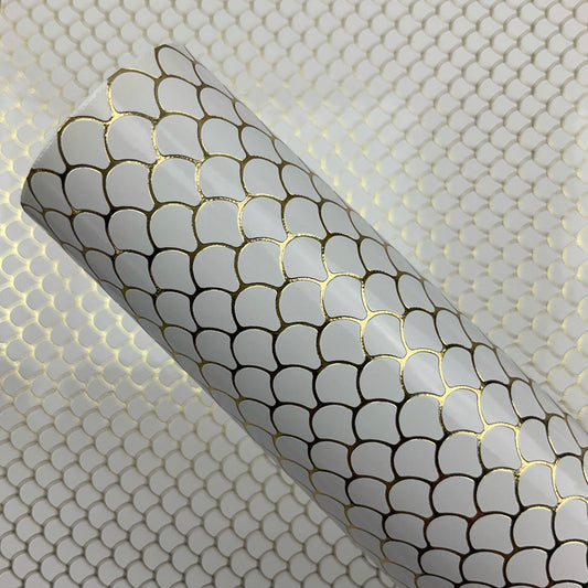 Embossed Fish Scales Smooth Glossy Faux Leather 