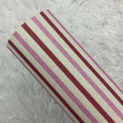 Red, White and Pink Lines Printed Fine Glitter Sheet 