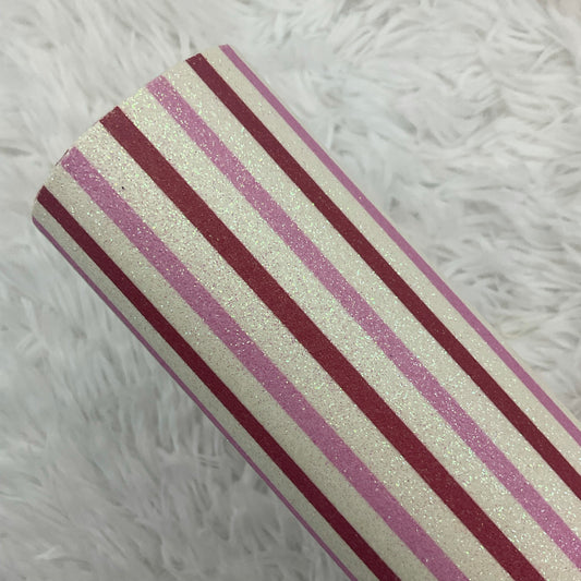 Red, White and Pink Lines Printed Fine Glitter Sheet 
