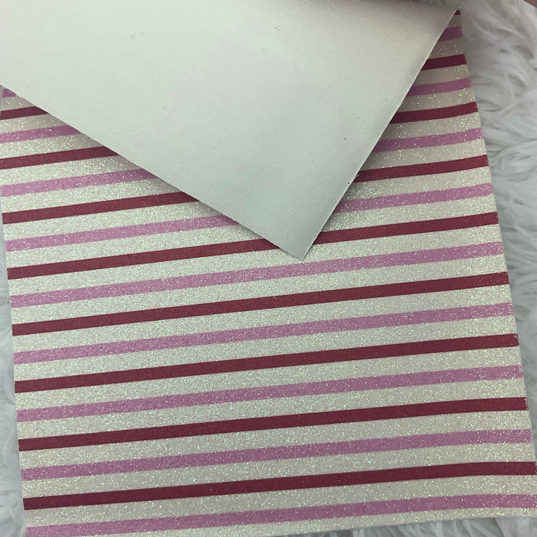 Red, White and Pink Lines Printed Fine Glitter Sheet 