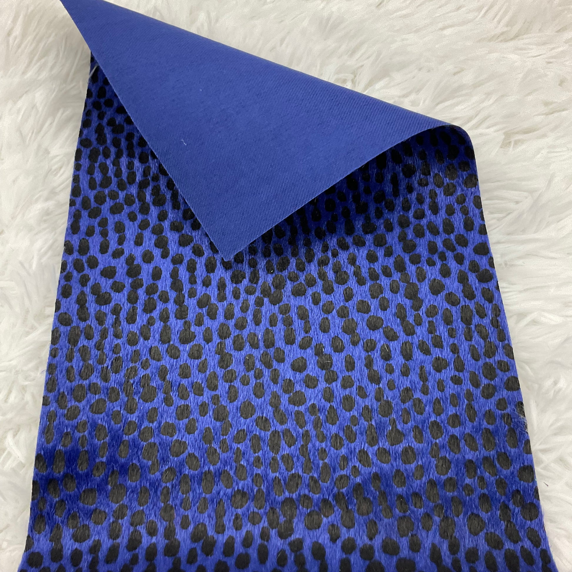 Navy Blue Dalmatian Faux Fur Super Flexible Thin Canvas Fabric Sheet