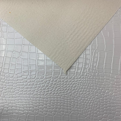 White Glossy Crocodile Textured Faux Leather Sheet