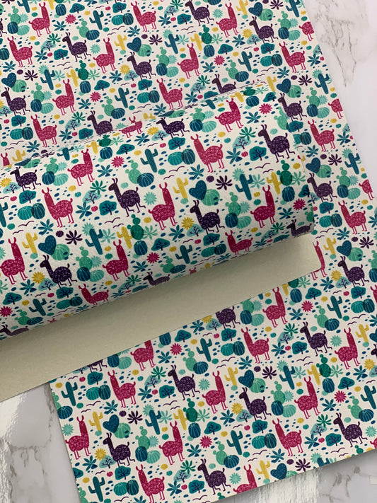 Llama Cactus Pebbled Faux Leather