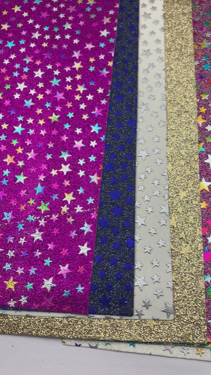 Stars Embossed Fine Glitter Faux Leather Sheets