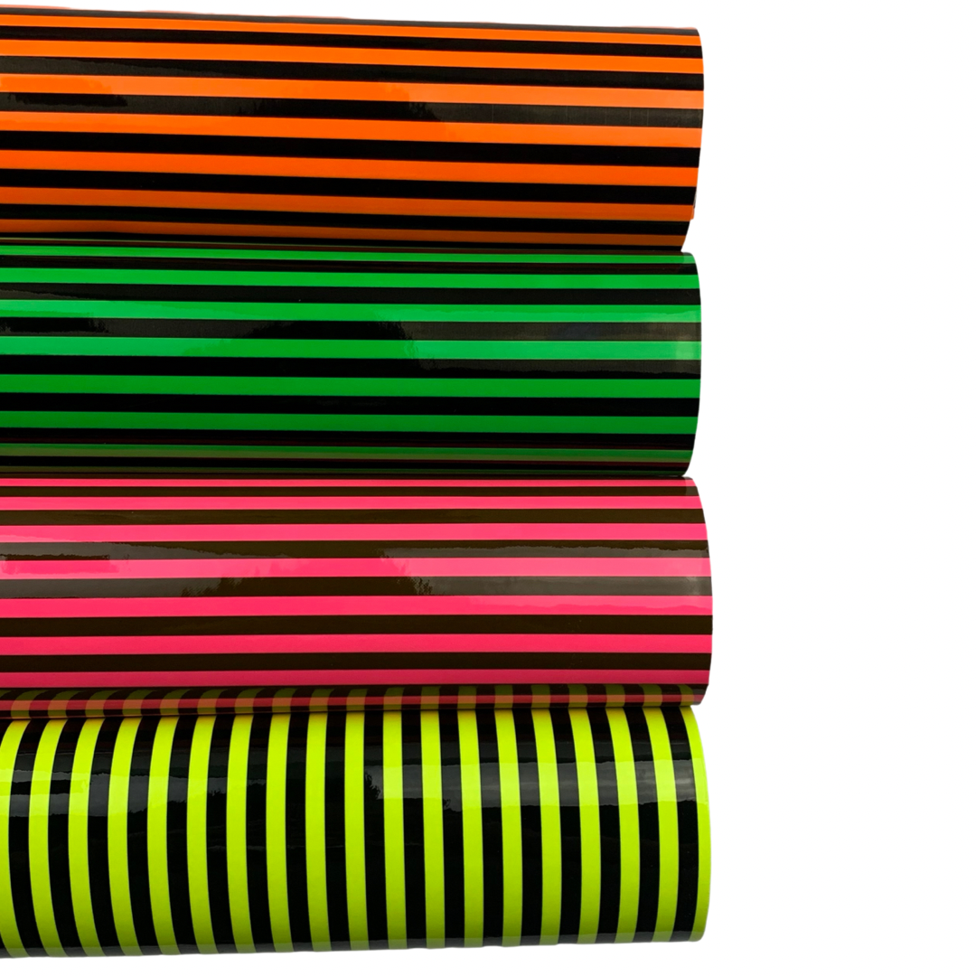 Geometric Lines Neon Colors Glossy Smooth Patent Laser Faux Leather Sheet