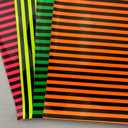 Geometric Lines Neon Colors Glossy Smooth Patent Laser Faux Leather Sheet