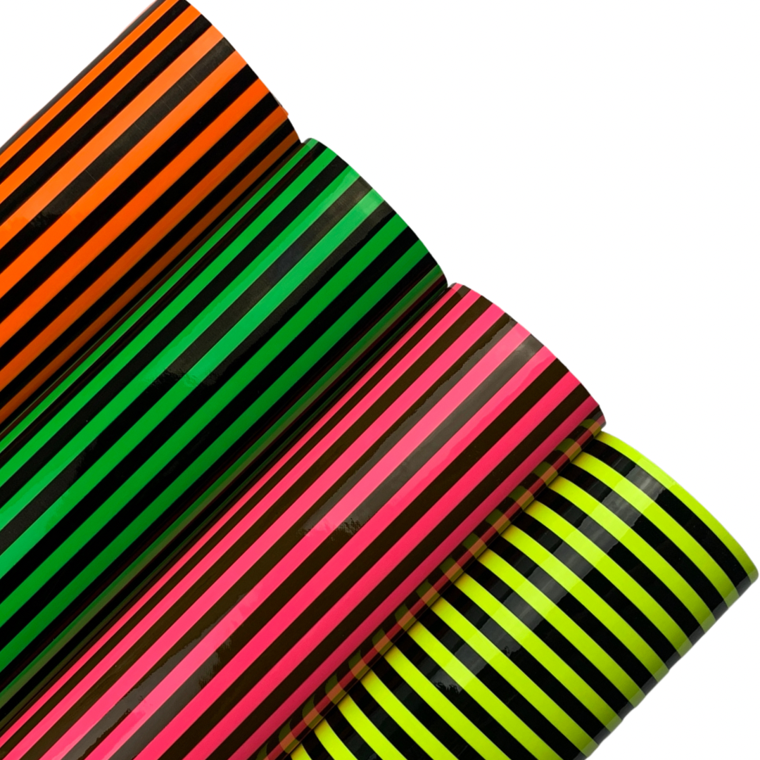 Geometric Lines Neon Colors Glossy Smooth Patent Laser Faux Leather Sheet