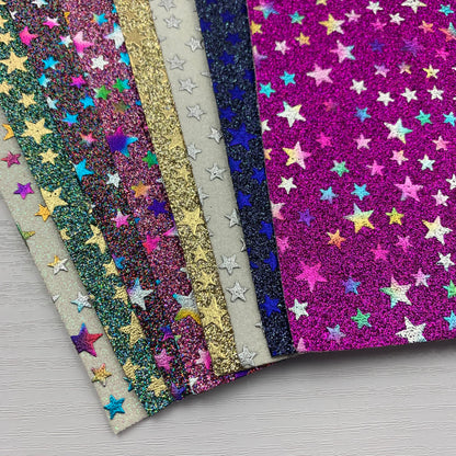 Stars Embossed Fine Glitter Faux Leather Sheets