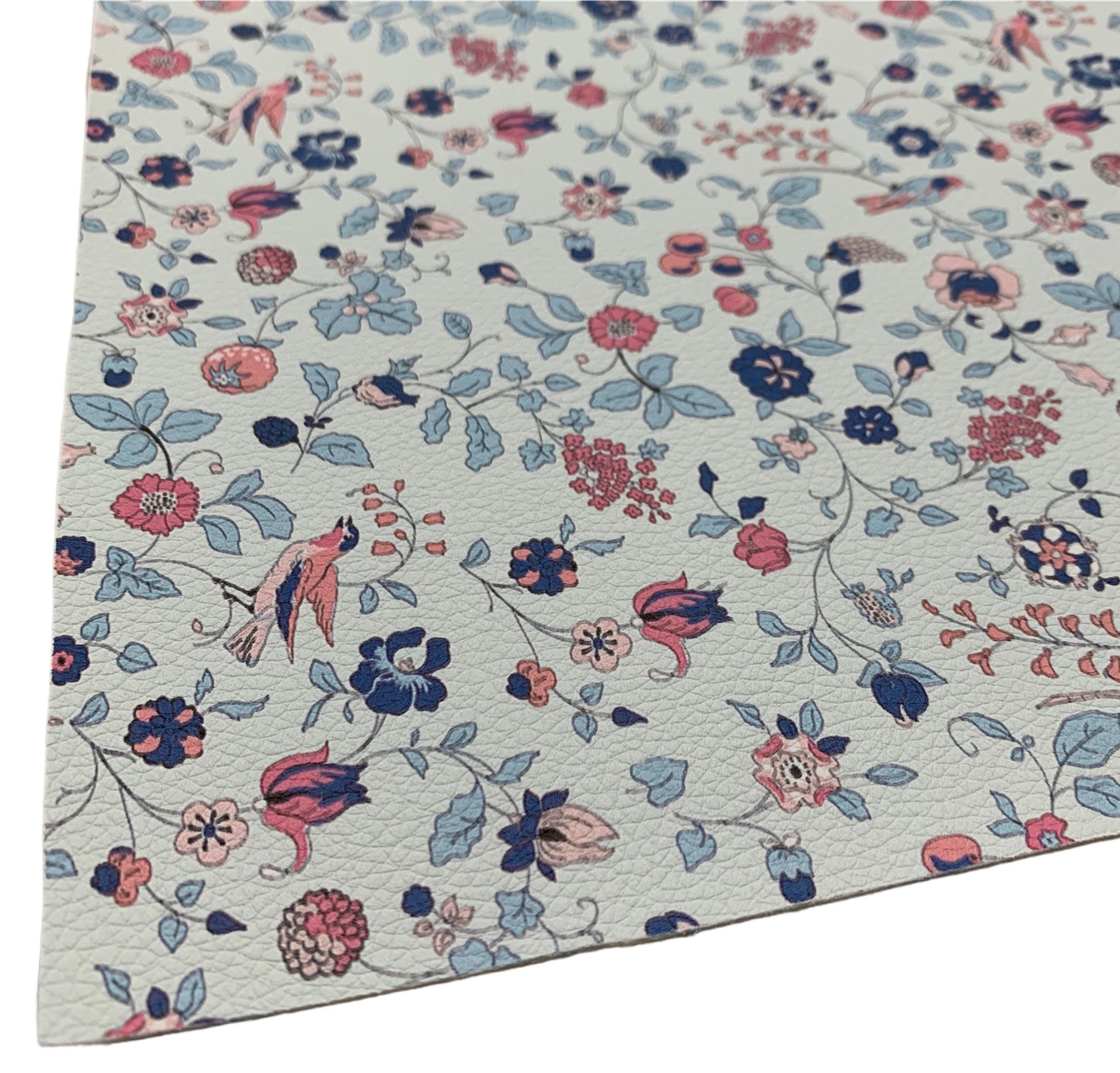 Blue Floral Birds Pebble Faux Leather